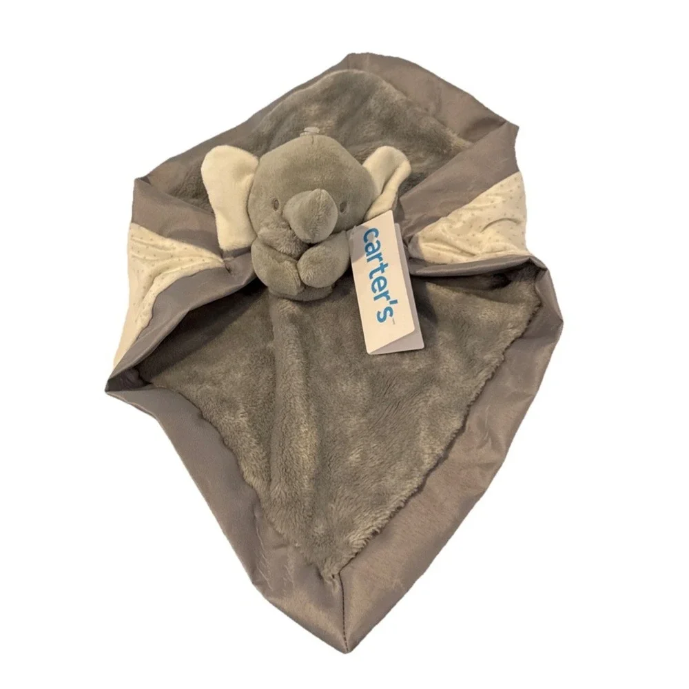 Carters Gray Elephant Baby Lovey Plush Silk Border‎ Polka Dot Lining 01/2026 NWT